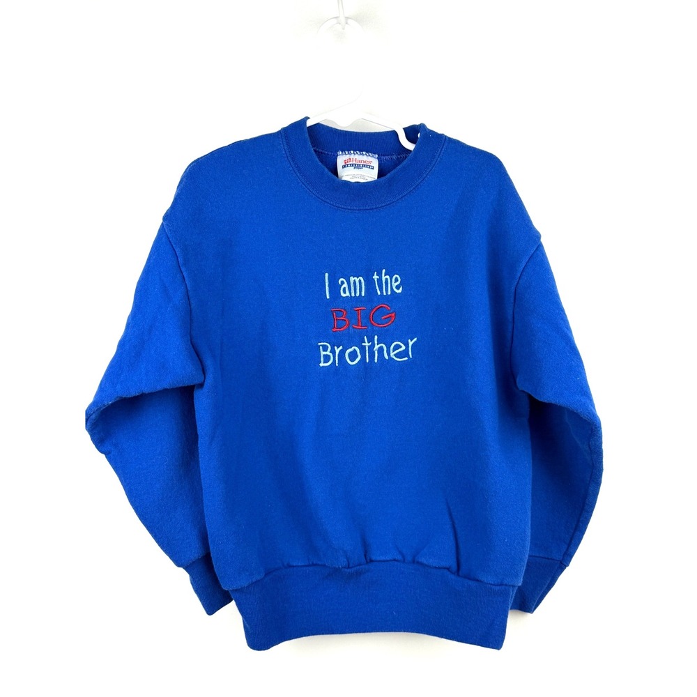 Hanes Big Brother‎ Vintage Stlye Crewneck Sweatshirt Youth Sm Blue Embroidered